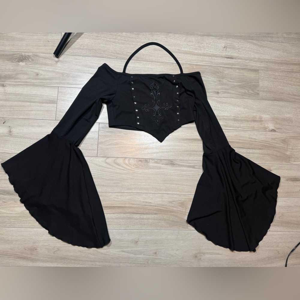OOAK Katakomb bell sleeve mediaeval cross crop top